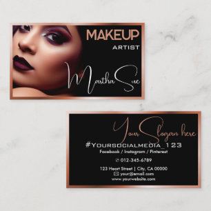 Photo Image Template Black & Rose Gold Beauty  Business Card