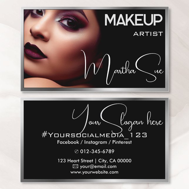 Photo Image Template Black & Silver Grey Beauty  Business Card (Creator Uploaded)