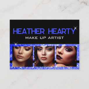 Photo Image Template Luxury Blue Glitter Stars  Business Card