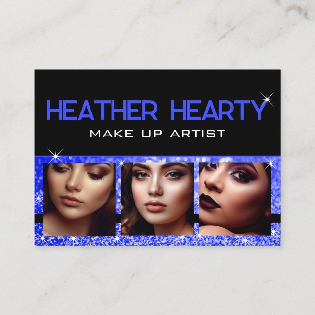 Photo Image Template Luxury Blue Glitter Stars  Business Card (Front)