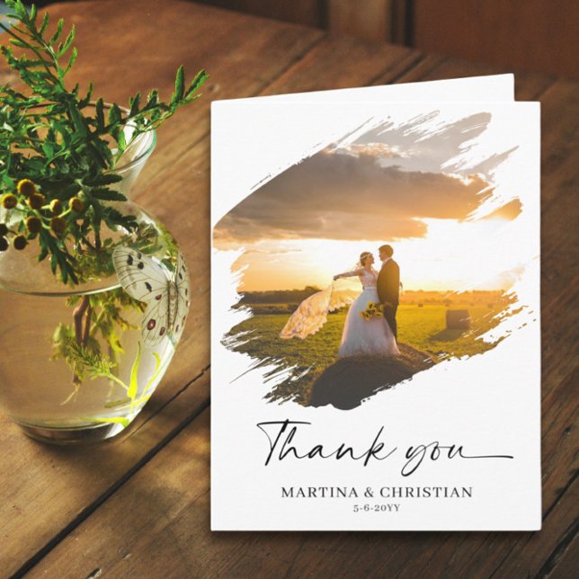 Photo in Brush Shape Wedding Thank You Folded Card (Creator Uploaded)
