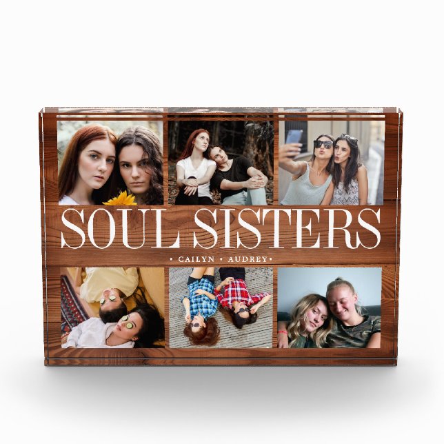 Photo In Glass Block Soul Sisters Wooden Texture (Front)