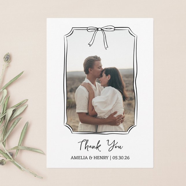 Photo in Hand Drawn Coquette Bow Frame Wedding Thank You Card (Creator Uploaded)