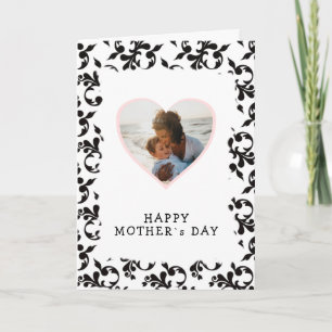 Photo in Heart Rococo Pattern Mother`s Day Card