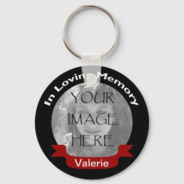 Photo In Loving Memory Black Red Personalised Key Ring (Front)