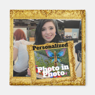 Photo in Photo Add Your Photos Antique Gold Frame Magnet