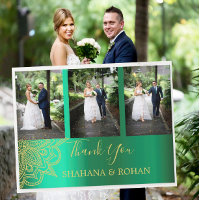 Photo Indian Style Green Gold Wedding Thank You