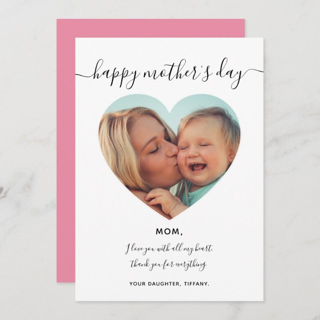 Photo Inside Heart Frame Mother's Day Holiday Invitation (Front/Back)
