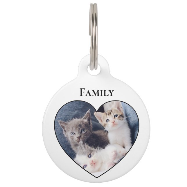 Photo Inside Heart Shape Cat Pet Tag (Front)