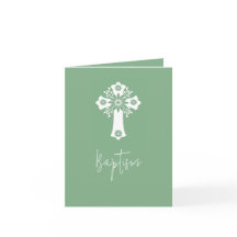 Photo Invitation Simple Baptism Cross Sage Green