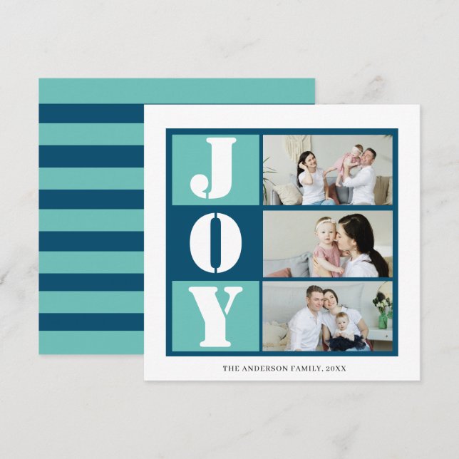 Photo Joy  | Blue Strip Holiday Card (Front/Back)