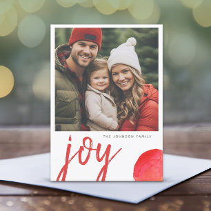 Photo Joy Merry Christmas Minimal Red Watercolor Holiday Card