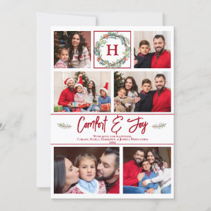 Photo Joy Monogram Christmas Floral Announcement