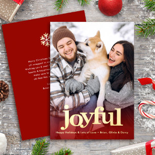 Photo Joyful Bold Type Christmas Red Real Gold
