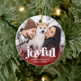 Photo Joyful Bold Typography Minimal Red Christmas Ceramic Tree Decoration
