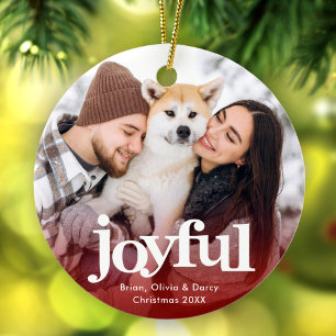 Photo Joyful Bold Typography Minimal Red Christmas Ceramic Tree Decoration