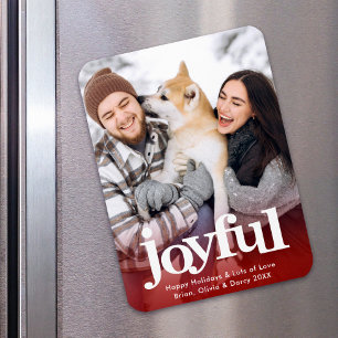 Photo Joyful Bold Typography Red Christmas Minimal Magnet