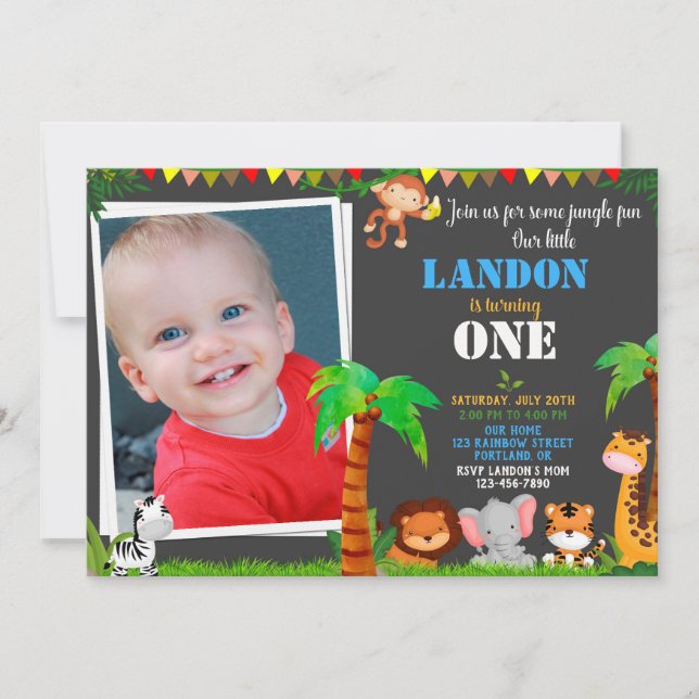 Photo Jungle 1st birthday invitation (Front)