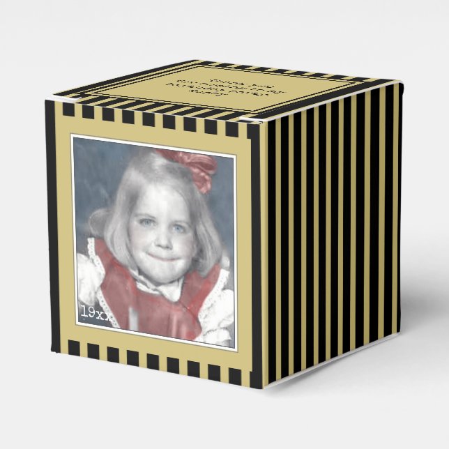Photo Keepsake Black/Gold Simple Stripes Pattern Favour Box (Front Side)