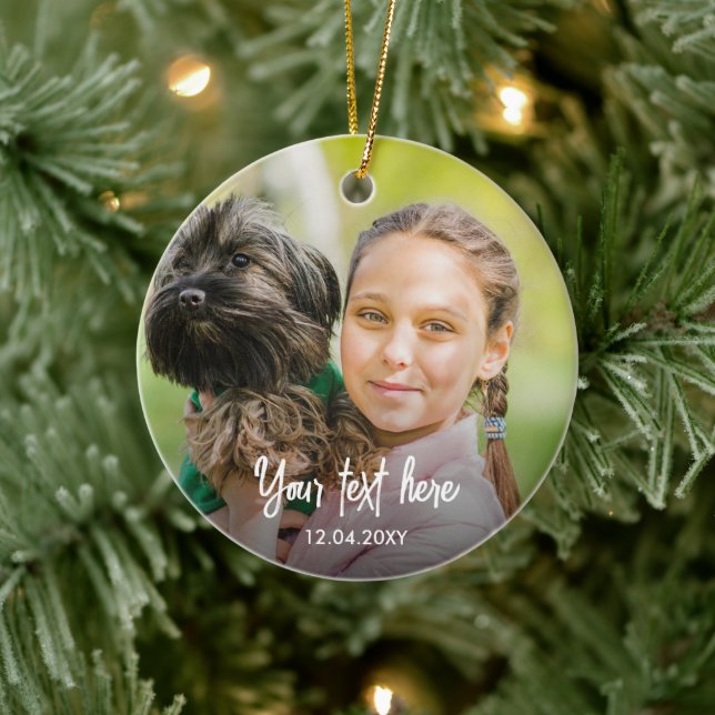 Photo Keepsake Custom Text Christmas Ceramic Tree Decoration (Tree)