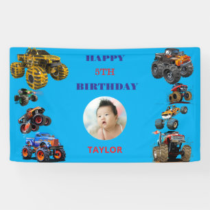 Photo Kids Monster Trucks boy Birthday Party Banner