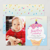 PHOTO KIDS PARTY INVITE retro ice-cream cone blue