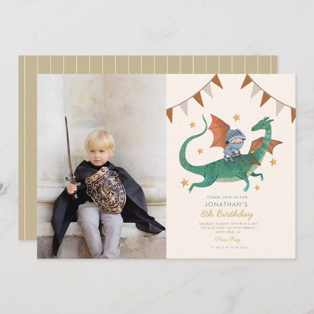 Photo Knight and Dragon Royal Mediaeval Birthday Invitation (Creator Uploaded)