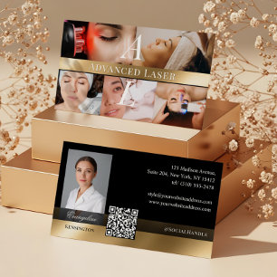 Photo Laser Skin Technician Monogram Black Gold Business Card