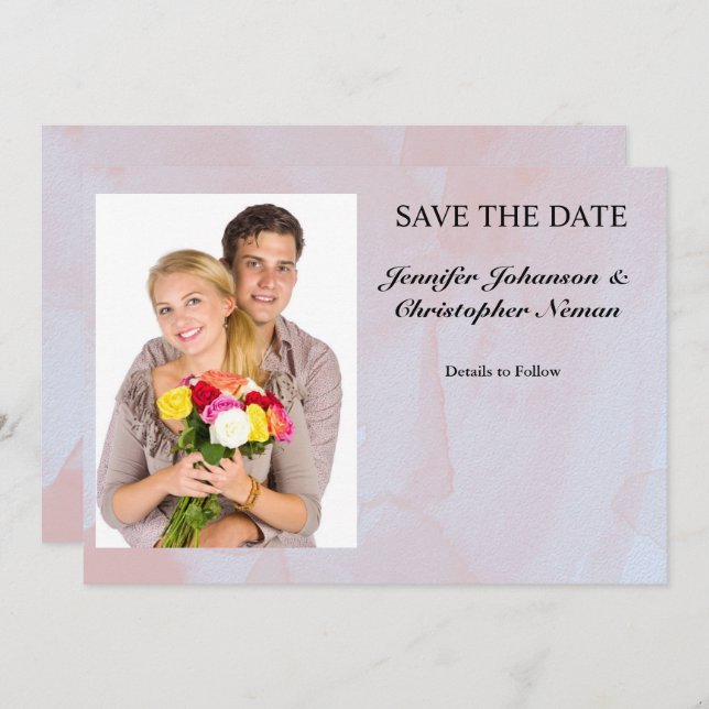 Photo Lavender Mist Marble Save the Date Invitation (Front/Back)