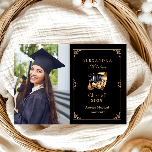 Photo Law School Lawyer Graduation Modern Black  Announcement (Creator Uploaded)