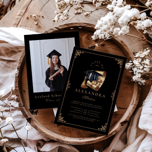 Photo Law School Lawyer Graduation Modern Black Invitation (Creator Uploaded)