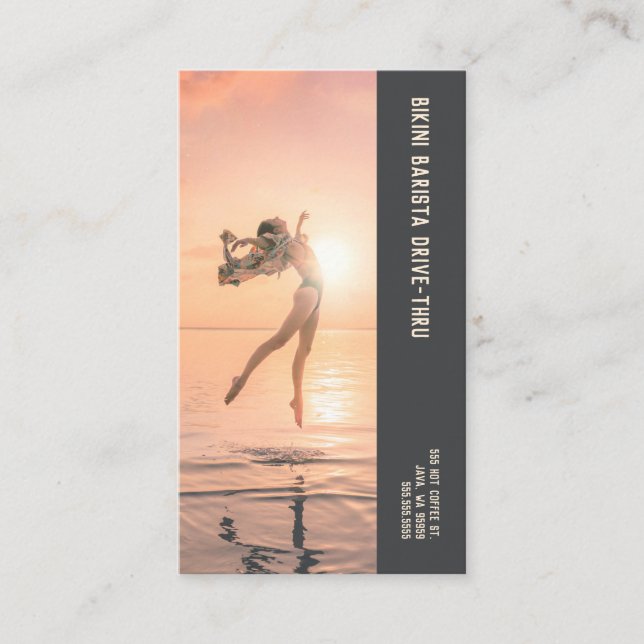 Photo Leap Bikini Barista Double Number Coffee Loyalty Card (Front)