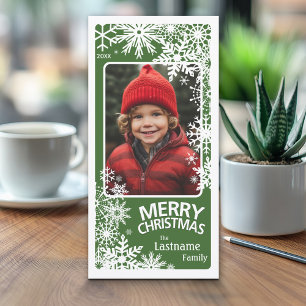 Photo - Let It Snow - green white snowflakes Holiday Card