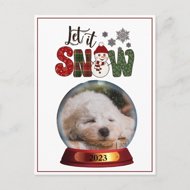 Photo Let it Snow Overlay Snowglobe Budget Red Holiday Postcard (Front)