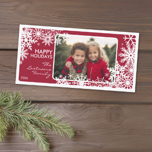 Photo - Let It Snow! Red White Snowflakes Holiday Card