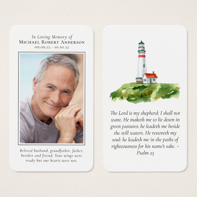 Photo Lighthouse Memorial Prayer Card (Front & Back)