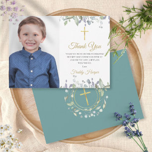 Photo Lilac Watercolour First Holy Communion Thank You Card