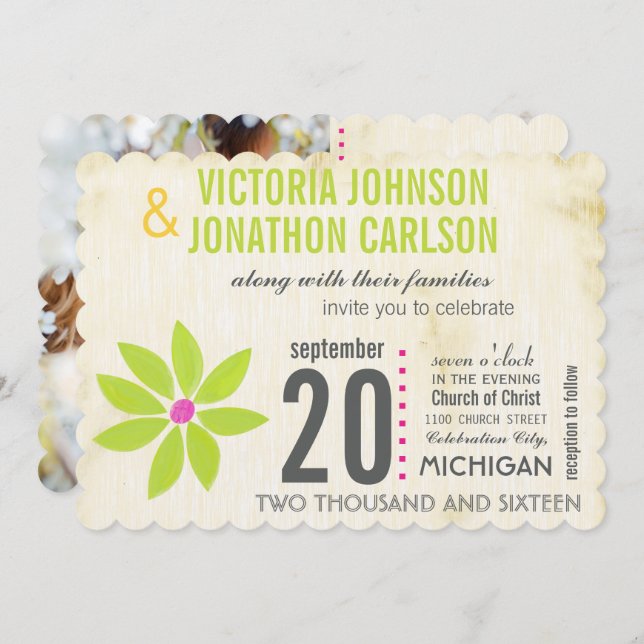 Photo Lime Stylized Daisy Wedding Invitations (Front/Back)