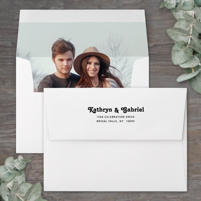 Photo Lined Stylish Retro Return Address Wedding Envelope (Creator Uploaded)