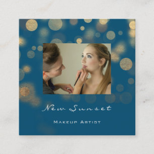 Photo Linen Makeup Artist Professional Blue Gold Square Business Card