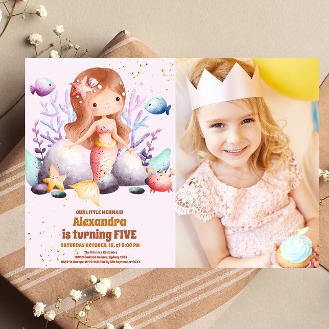 Photo Little Mermaid  Girl Birthday Party Invitation (Creator Uploaded)