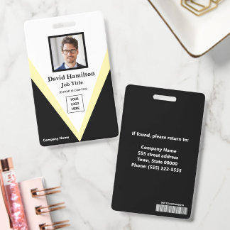 Photo Logo Barcode Black White Yellow Geometric ID Badge