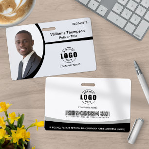 Photo Logo Barcode Employee Black and White ID Badge