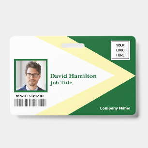Photo Logo Barcode Green White Yellow Geometric ID Badge