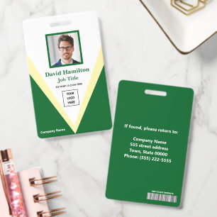 Photo Logo Barcode Green White Yellow Geometric ID Badge