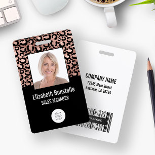 Photo Logo Barcode Rose Gold Black Leopard Print ID Badge