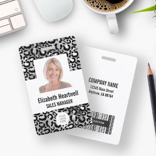 Photo Logo Barcode Silver Leopard Print ID Badge