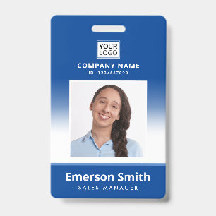 Photo logo blue gradient employee name title id badge