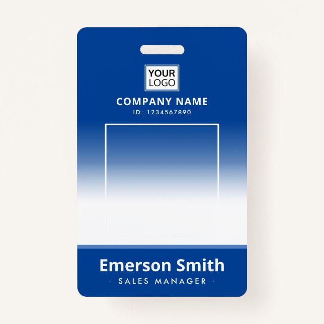 Photo logo blue gradient employee name title id ID badge (Front)