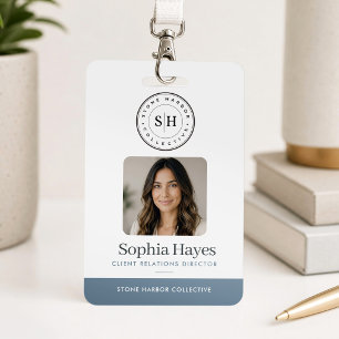 Photo Logo Employee Badge Company ID Card Blue